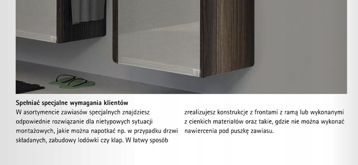 Zawias specjalny - ET582 do zabudowy lodówek z prowadnikiem HETTICH