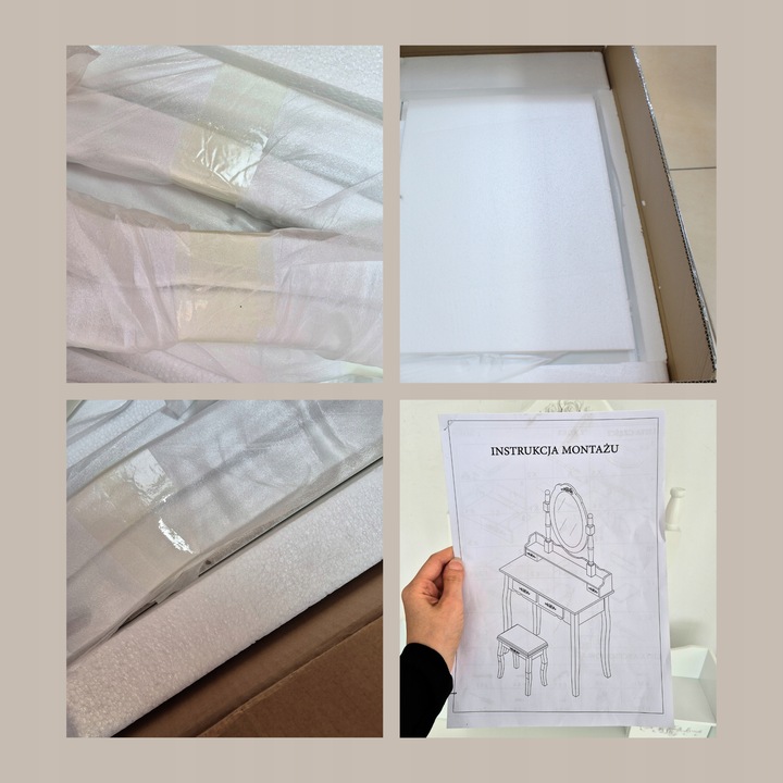 TOALETKA KOSMETYCZNA Z LUSTREM OBROTOWYM I TABORETEM DREWNIANA BIAŁA