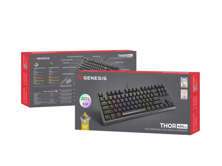 Klawiatura mechaniczna Genesis Thor 404 TKL Gateron Yellow PRO NKG-2069