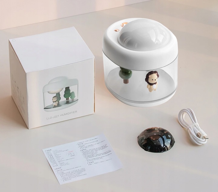 NAWILŻACZ POWIETRZA LAMPKA NOCNA Z PROJEKTOREM GWIAZD TYGRYSEK DLA