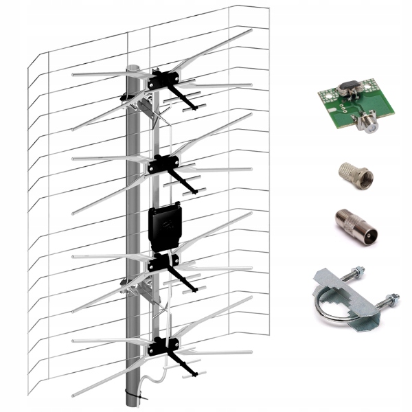 Antena TV zewnętrzna DVB-T2 siatkowa ASP-8 symetryzator MUX-8 Dipol