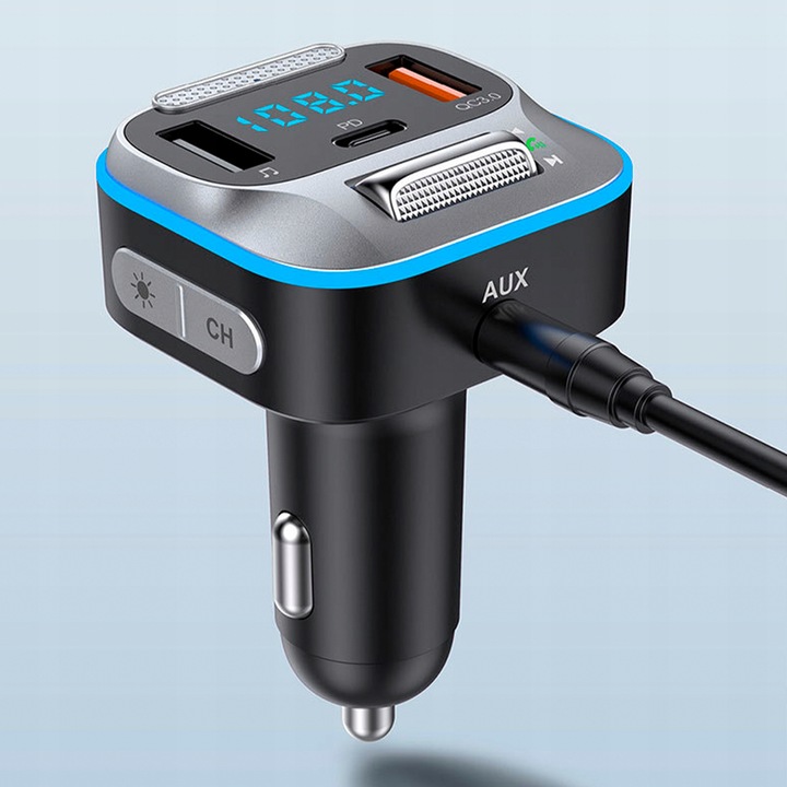 TRANSMITER ŁADOWARKA SAMOCHODOWA BLUETOOTH FM AUX JACK SAMOCHODOWY USB C