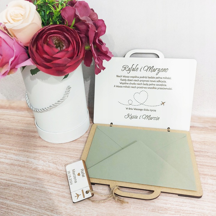 Kartka Na Ślub Walizka Na Pieniądze pamiątka ślubu wesele prezent grawer