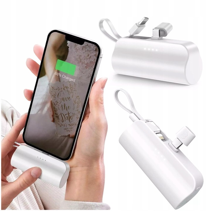 MAŁY PowerBank 5000 mAh kieszonkowy do iPhone 16 15 14 USB-C TYP-C 5000mAh