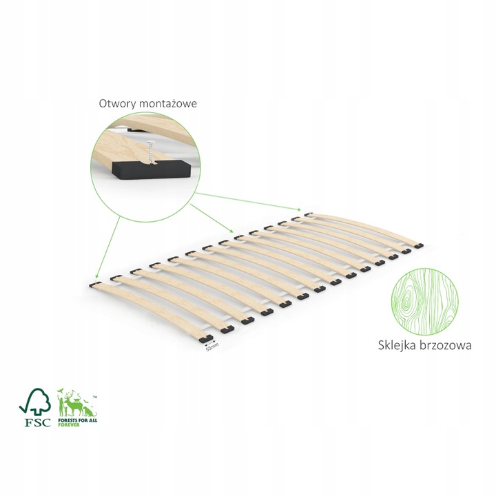 Stelaż sprężynujący 80x160 pod materac wkład - 14 listew brzozowych