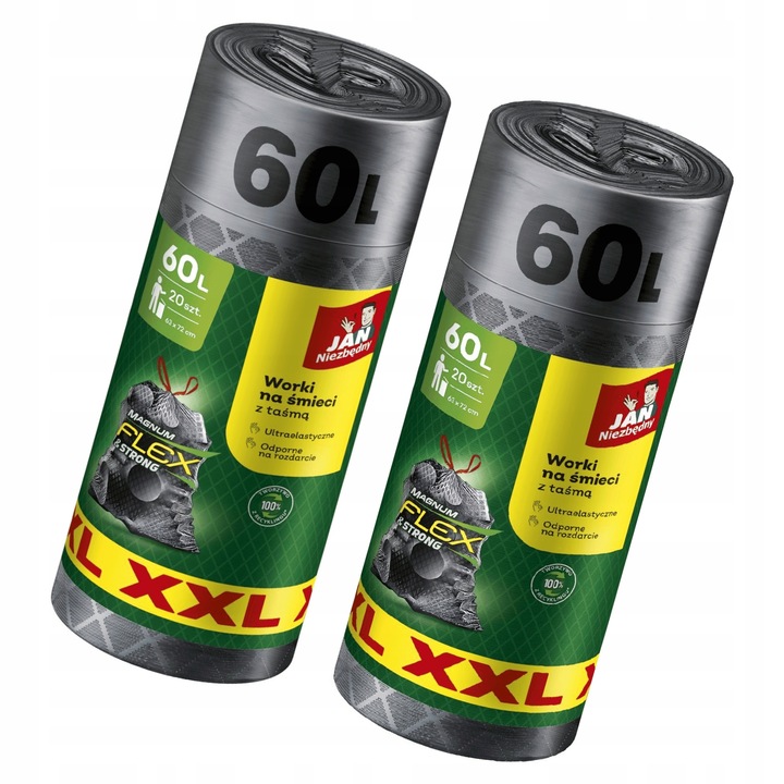 WORKI NA ŚMIECI Z TAŚMĄ JAN NIEZBĘDNY MAGNUM FLEX XXL 60L 40SZT UNIWERSALNE
