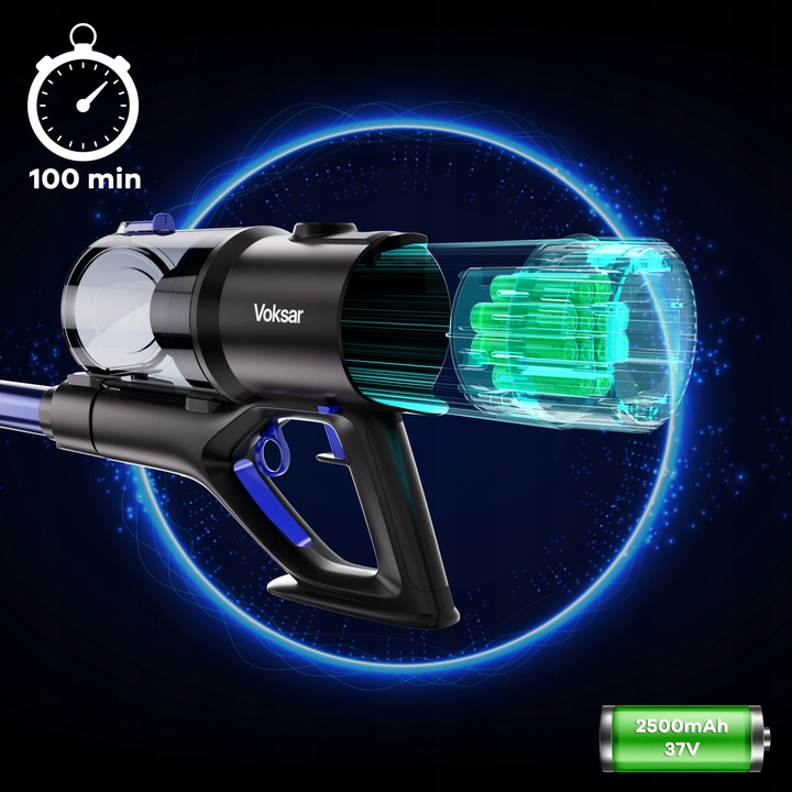 Odkurzacz Bezprzewodowy Pionowy VOKSAR V11s 5w1 LED FLEX TUBE HEPA