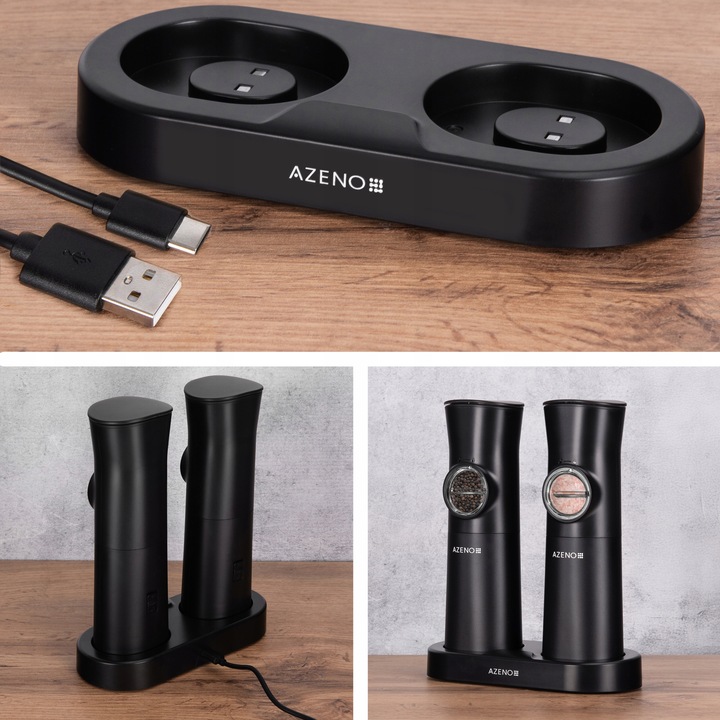 ELEKTRYCZNY MŁYNEK DO SOLI I PIEPRZU GRAWITACYJNY AKUMULATOROWY USB-C 2SZT