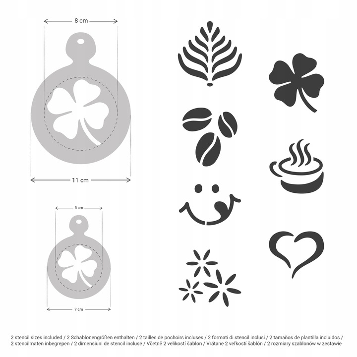 Szablony do Dekoracji KAWY i CIASTEK 7 i 11cm Wielorazowe 14 szt. KAWA