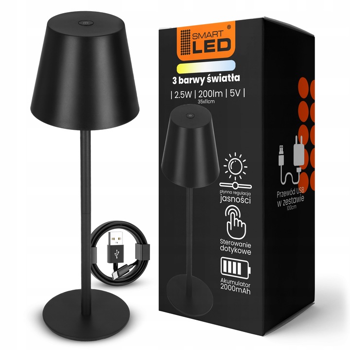 Lampka Na Biurko Biurkowa LED Dotyk Akumulatorowa Ściemniacz 3 Barwy