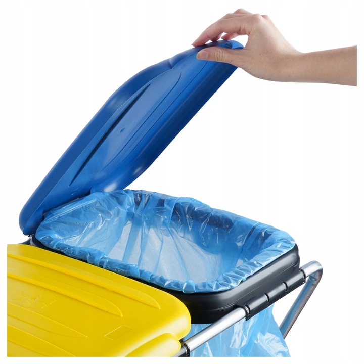 STOJAK NA WORKI DO SEGREGACJI ŚMIECI STELAŻ KOSZ 2 STANOWISKA NA ŚMIECI