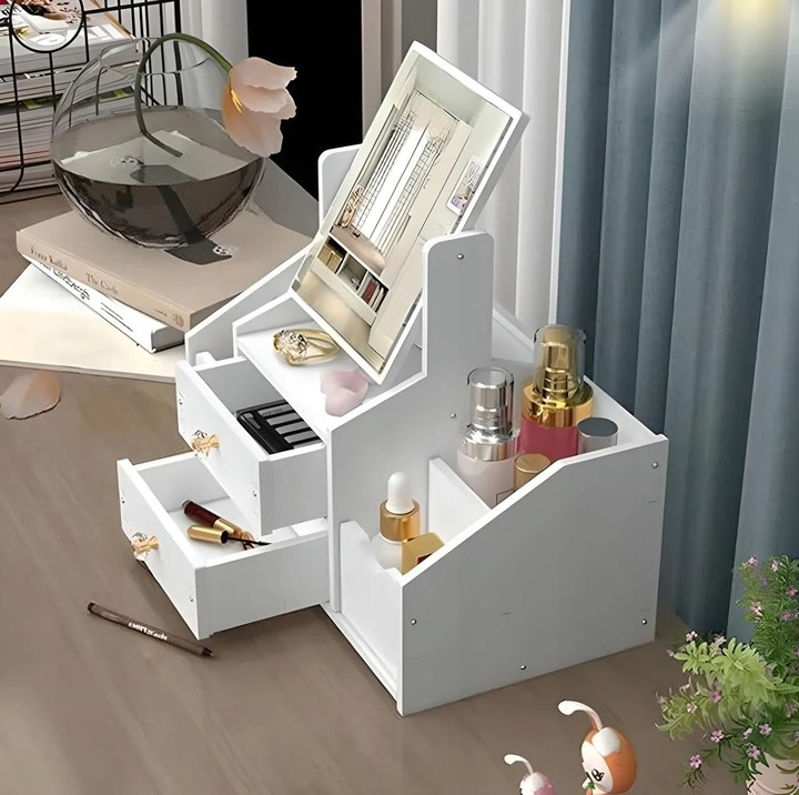 TOALETKA Z LUSTREM ORGANIZER PRZYBORNIK NA BIURKO DO MAKIJAŻU