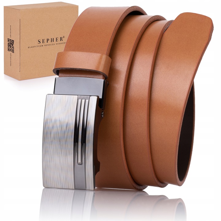 Pasek SKÓRZANY męski Klamra automat RUDY do spodni