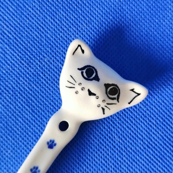 Łyżeczka Ceramiczna 13,8 cm, Kotek, Ceramika Artystyczna Bolesławiec.