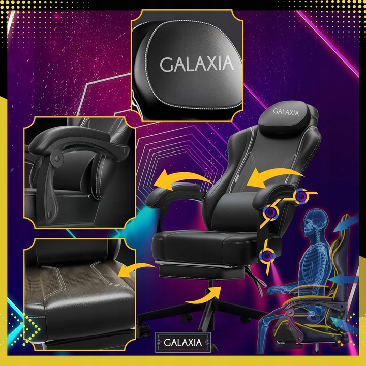 FOTEL GAMINGOWY BIUROWY Obrotowy Kubełkowy Krzesło Gamingowe Z Podnóżkiem