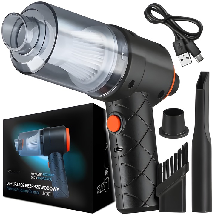 ODKURZACZ SAMOCHODOWY RĘCZNY MAŁY BEZPRZEWODOWY 120W DO AUTA USB