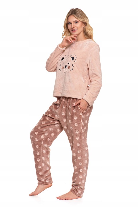 CIEPŁA PIŻAMA DWUCZĘŚCIOWA DAMSKA DŁUGA PLUSZOWA WZÓR MISIA MORAJ R.S