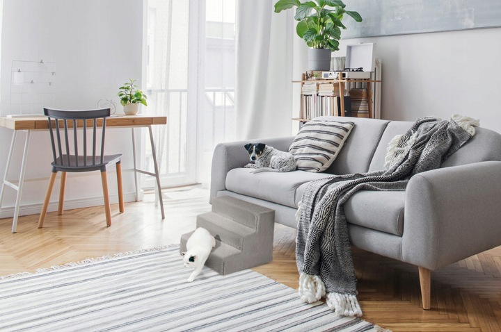 Schodki dla psa 3-stopnie tapicerowane szare podest dla psa do kanapy łóżka