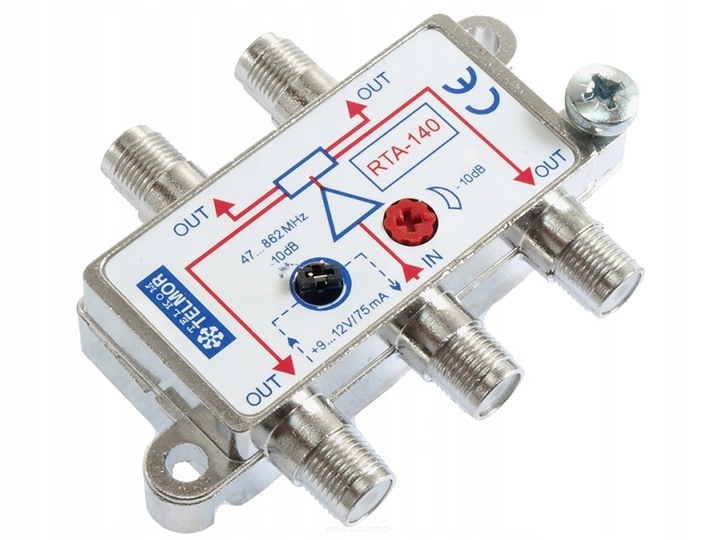 Wzmacniacz z rozdzielaczem Telkom-Telmor RTA-140 + wtyk F