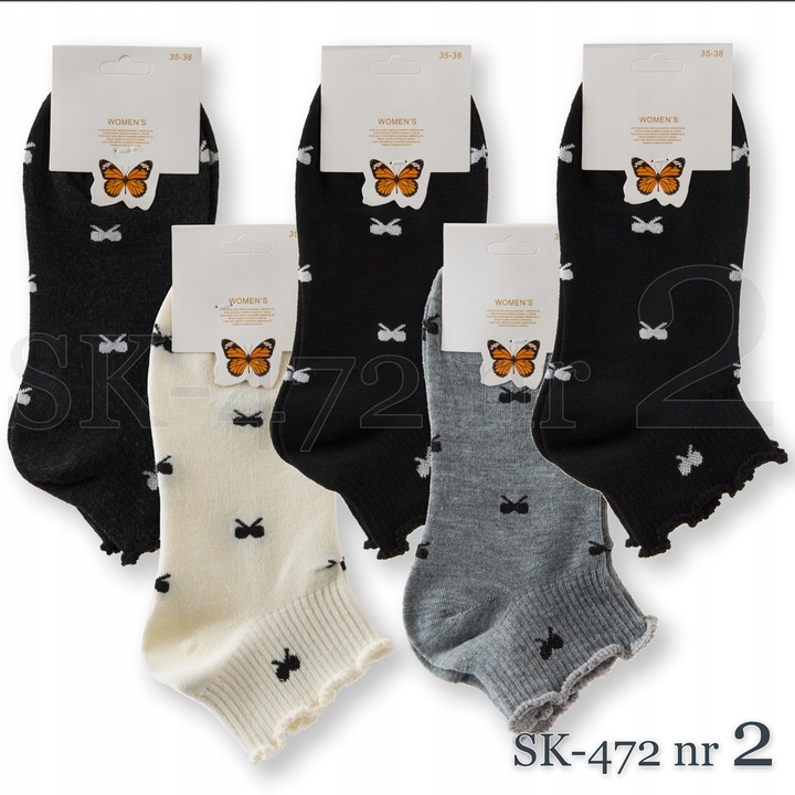 5x Skarpetki damskie BAWEŁNIANE WYGODNE SKARPETY falbanka JAKOŚĆ
