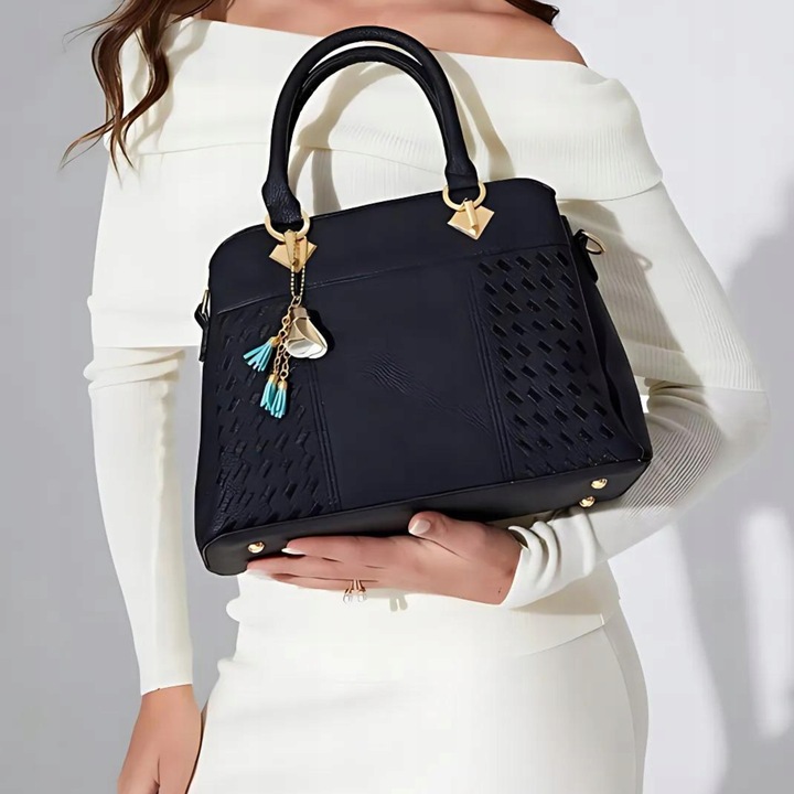 TOREBKA DAMSKA SKÓRZANA CZARNA ELEGANCKA TORBA SKÓRA EKOLOGICZNA MODNA