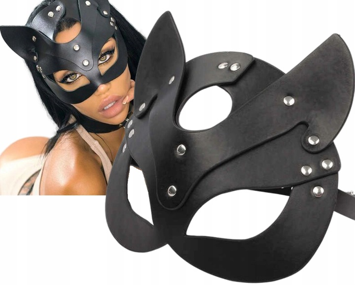 MASKA BDSM NA OCZY TWARZ Z USZAMI SKÓRA SEXY KOT