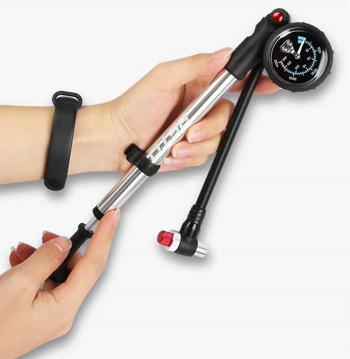 POMPKA RĘCZNA DO AMORTYZATORÓW 300PSI ALUMINIOWA + UCHWYT MANOMETR DAMPERÓW