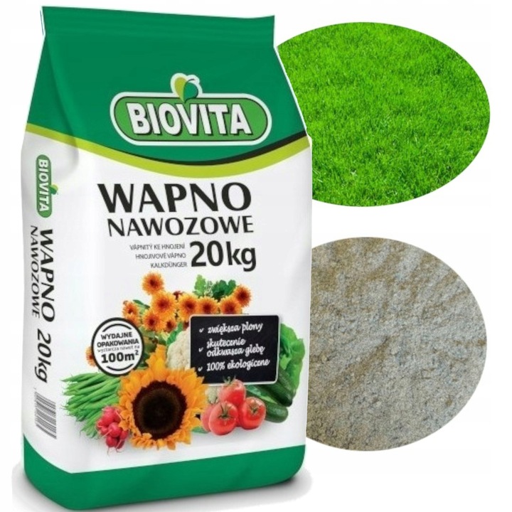 Wapno Nawozowe Pyliste Naturalne Źródło Wapnia dla Gleby 20kg Biovita