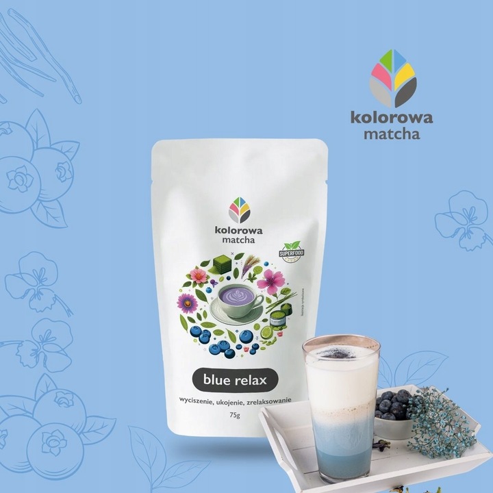 HERBATA MATCHA JAPOŃSKA W PROSZKU NIEBIESKA BLUE RELAX KOLOROWA MATCHA 75G