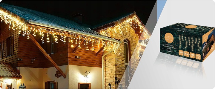 LAMPKI CHOINKOWE ŚWIĄTECZNE SOPLE Z EFEKTEM FLASH ZEWNĘTRZNE 15M 500 LED