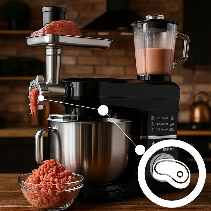 ROBOT KUCHENNY PLANETARNY Z MISĄ BLENDER MASZYNKA DO MIĘSA MIKSER 5w1