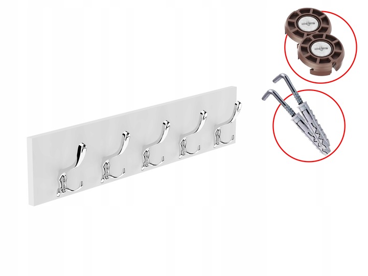 WIESZAK ŚCIENNY WISZĄCY BIAŁY DUŻY HACZYK CHROM NA UBRANIA DO PÓŁKI