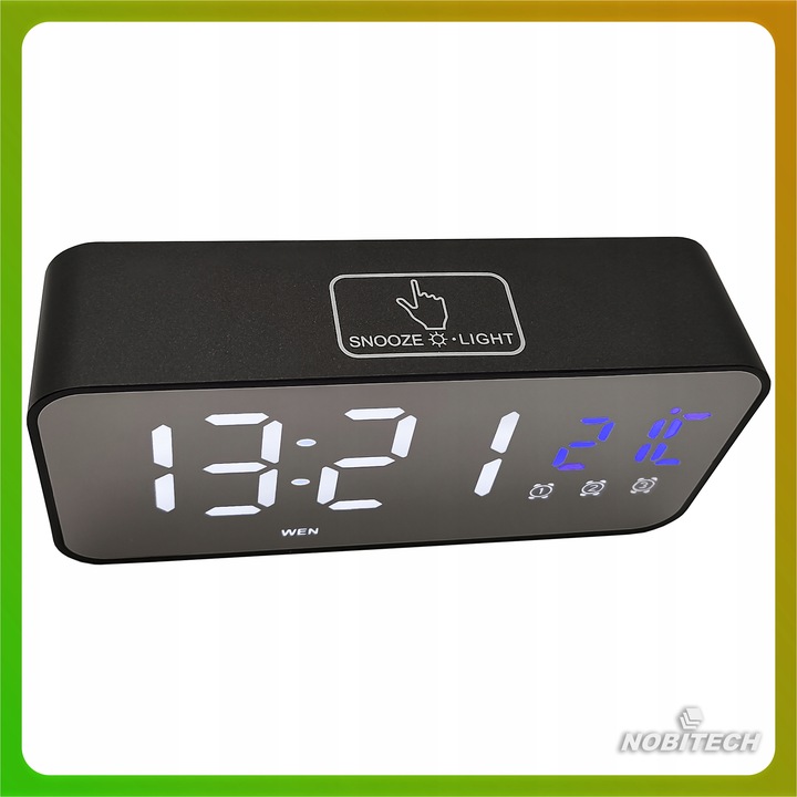 BUDZIK ZEGAR ELEKTRONICZNY LED GŁOŚNY STOJĄCY TEMPERATURA DATA + KABEL