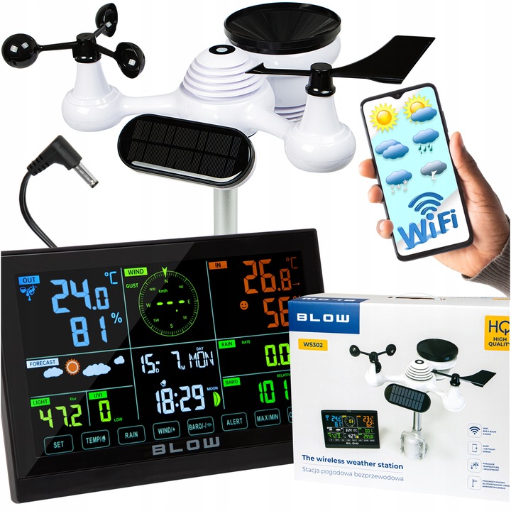 STACJA POGODY POGODOWA WiFi METEO TERMOMETR HIGROMETR ZEGAR ALARM +
