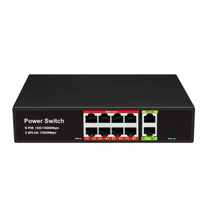 Switch POE 8+2 8xPOE 2xUplink 10/100Mbps PoE+ do Kamer + funkcja EXTEND