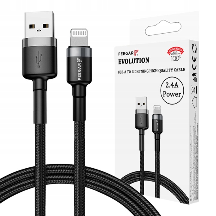 Feegar Kabel USB Lightning do iPhone iPad nylonowy Szybkie Ładowanie