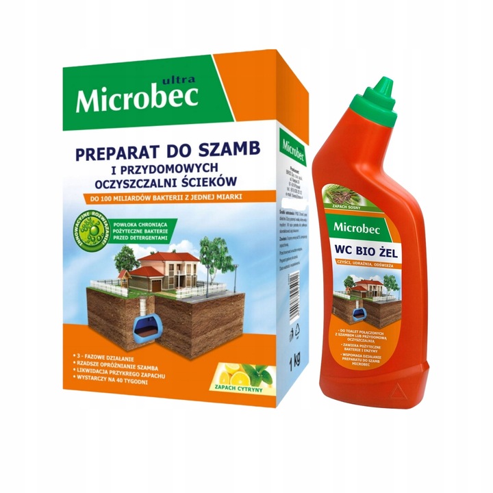 MICROBEC ULTRA BAKTERIE DO SZAMBA 1KG ZAPACH CYTRYNY + WC BIO ŻEL