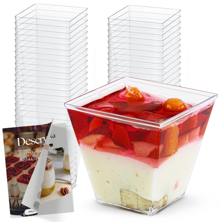 Pucharki Kwadratowe do Deserów 120ml 50szt na Przekąski Desery Pojemniki