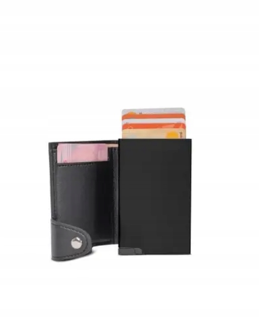 PORTFEL ETUI NA KARTY KREDYTOWE RFID PRZYCISK DO WYSUWANIA KART