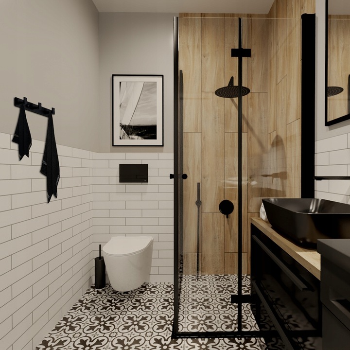 WIESZAK NA RĘCZNIKI ŁAZIENKOWY CZARNY LOFT SOLIDNY LISTWA Z 3