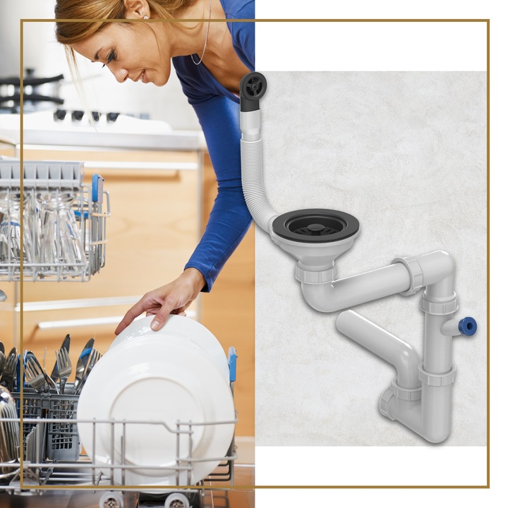 SYFON do ZLEWU jednokomorowego oszczedzajacy miejsce czarny PRZYSCIENNY 2w1