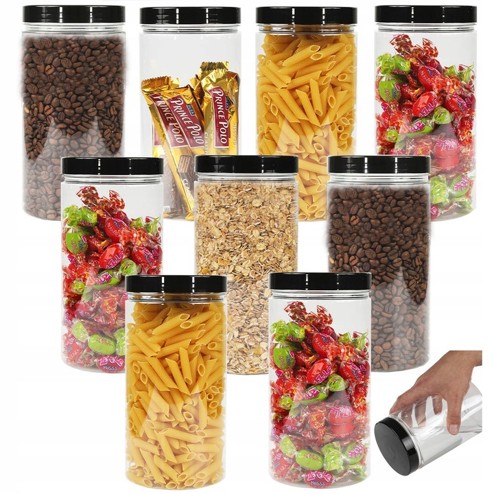 Pojemniki słoiki plastikowe 1,5L mąkę 1500ml x 9 na przyprawy makaron mąkę