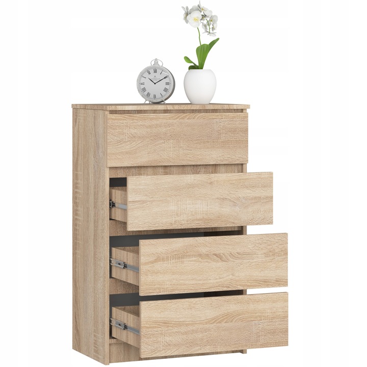 Komoda klasyczna 60 cm 4 szuflady bezuchwytowa szafka komody Dąb