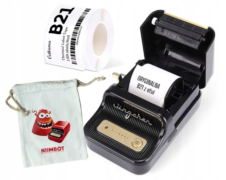 NIIMBOT B21 Drukarka Termiczna NAKLEJKI Bluetooth + POKROWIEC na DRUKARKĘ