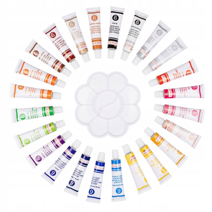 Farby Akrylowe Akryle Farbki Do Malowania 24 szt 12 ml Paletka Zestaw Farb