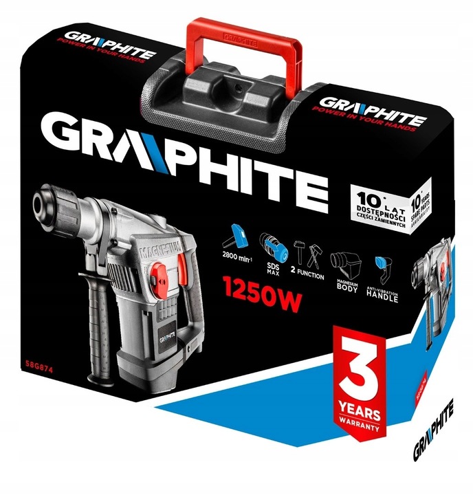 GRAPHITE MŁOT UDAROWY udarowo-obrotowy SDS MAX udar 10J 1250W 58G874