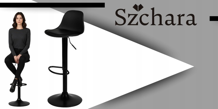 Hoker barowy plastikowy czarny obrotowy regulowany ekoskóra do wyspy