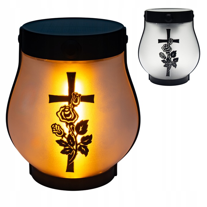 ZNICZ SOLARNY LED LAMPION NA GRÓB STATUETKA NA CMENTARZ RÓŻA KRZYŻ NAGROBNY