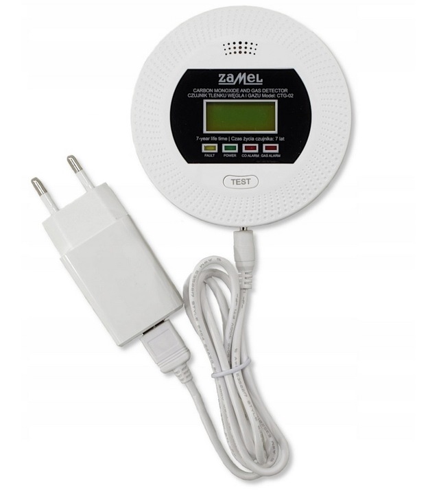 Czujnik czadu tlenku węgla i gazu 2w1 230V 90dB detektor CO LPG Zamel