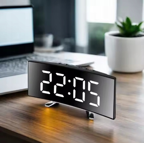 BUDZIK ZEGAR ELEKTRONICZNY DUŻY WYŚWIETLACZ LUSTRO LED TERMOMETR DATA